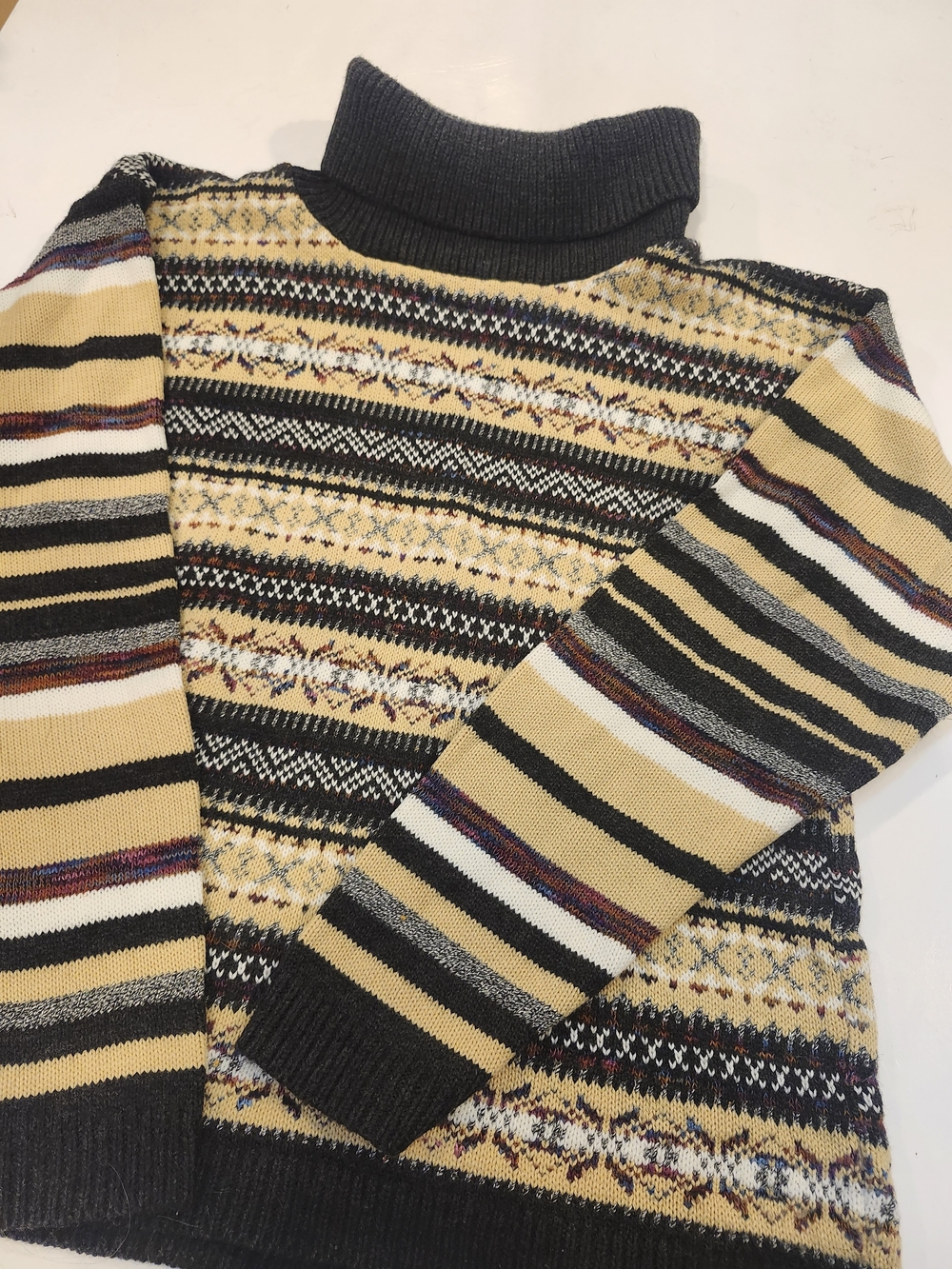 Cristina Women's Fair Isle Knit Turtleneck Pullover Winter Sweater Black/Tan M